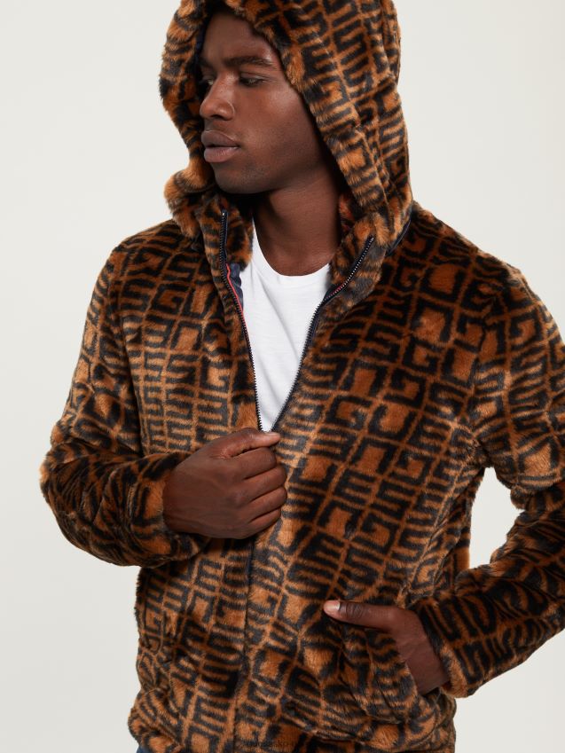 Guess mokka/brun logo jacquard hette logo fuskepelsjakke mokka/brun logo jacquard menn F0LJ8010657