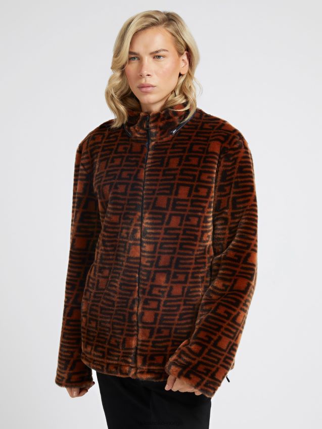 Guess over hele logo fuskepelsjakke brun brun menn F0LJ80490