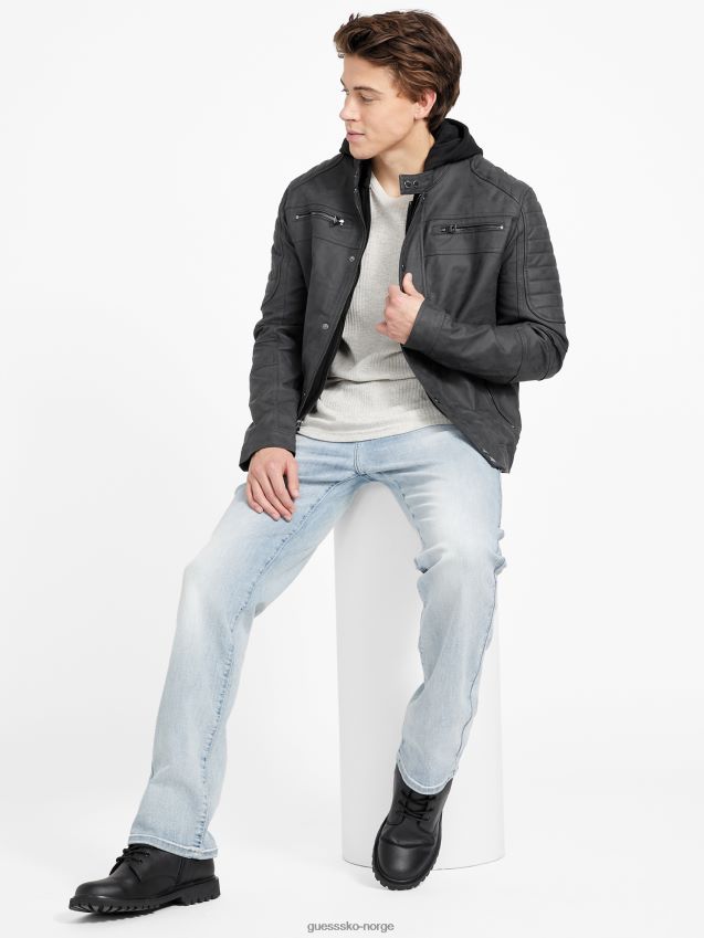 Guess preston motojakke i imitert semsket skinn, kulsort kulsvart menn F0LJ808023