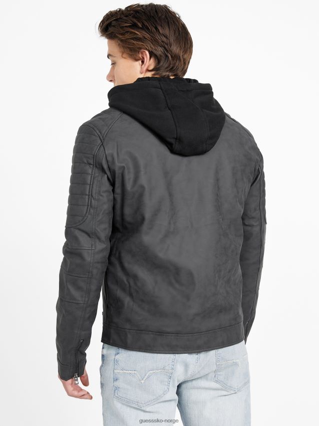Guess preston motojakke i imitert semsket skinn, kulsort kulsvart menn F0LJ808023