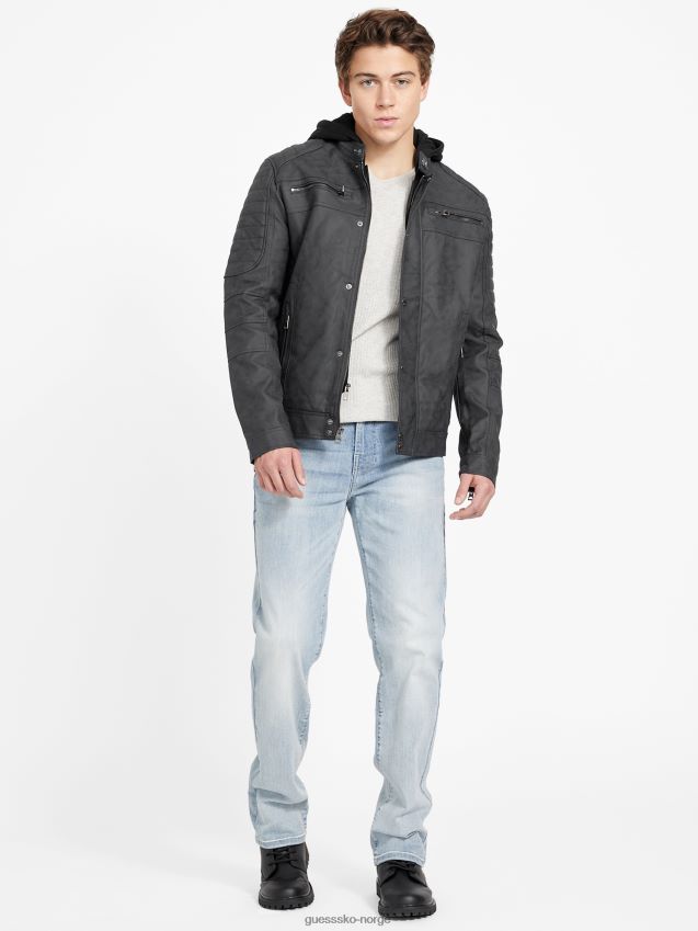 Guess preston motojakke i imitert semsket skinn, kulsort kulsvart menn F0LJ808023