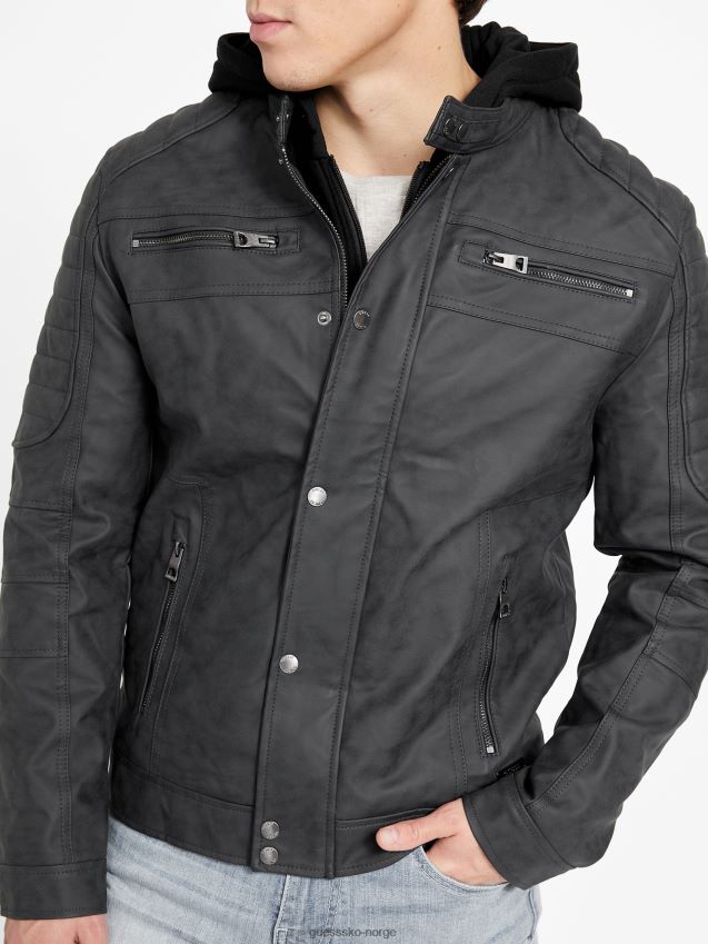 Guess preston motojakke i imitert semsket skinn, kulsort kulsvart menn F0LJ808023