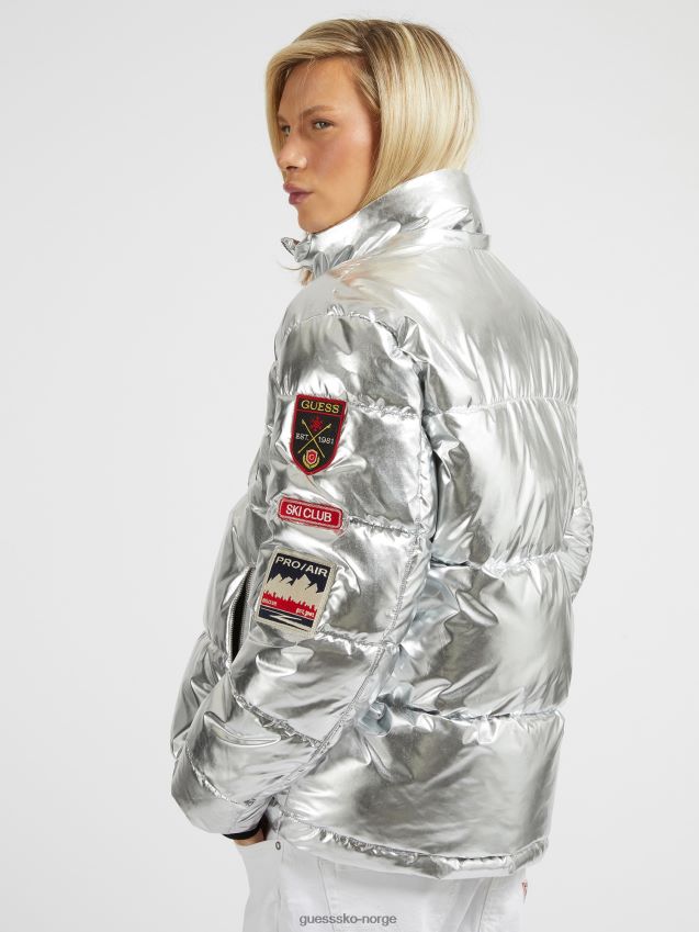 Guess puffer sølv i metall-look sølv menn F0LJ80605
