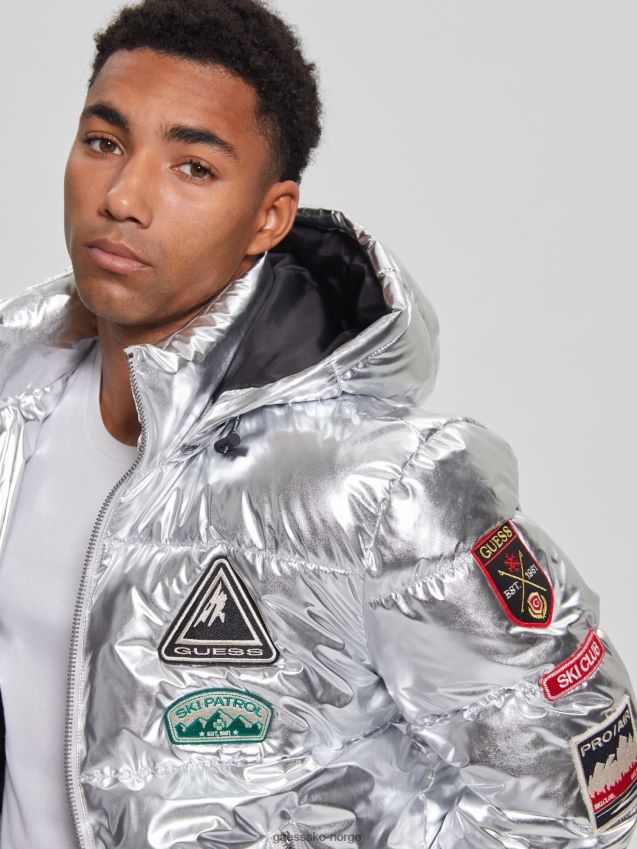 Guess puffer sølv i metall-look sølv menn F0LJ80605