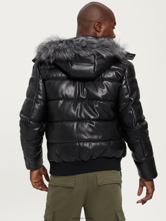 Guess pufferjakke i imitert skinn i stretch, kulsort kulsvart menn F0LJ8010659