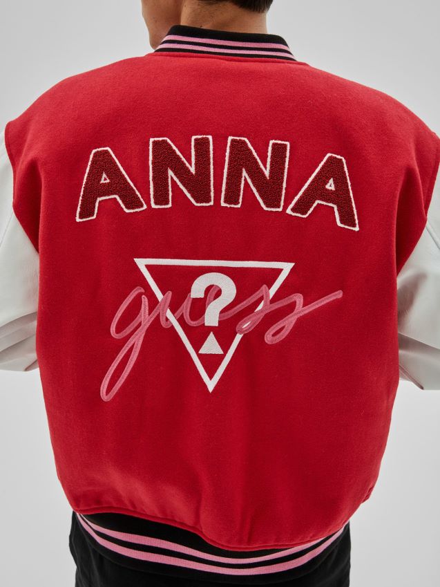 Guess rød bomberjakke med flere trykk bak rød multi menn F0LJ801093