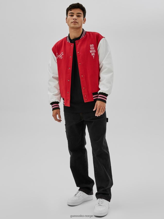 Guess rød bomberjakke med flere trykk bak rød multi menn F0LJ801093