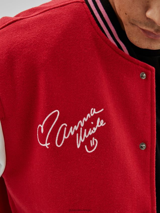 Guess rød bomberjakke med flere trykk bak rød multi menn F0LJ801093