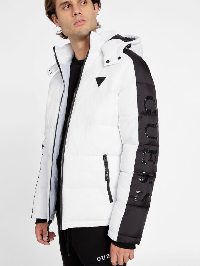 Guess ren hvit multi martin fargeblokk puffer hettegenser ren hvit multi menn F0LJ807908