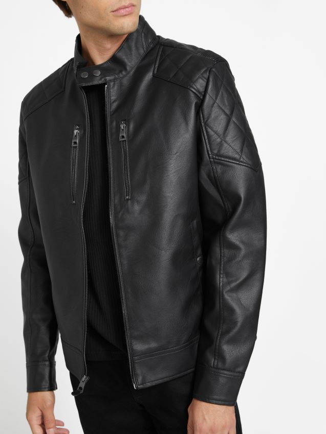 Guess rey motojakke i imitert skinn kulsort kulsvart menn F0LJ808256