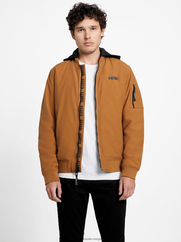 Guess ristet taupe saul hettejakke ristet taupe menn F0LJ808270