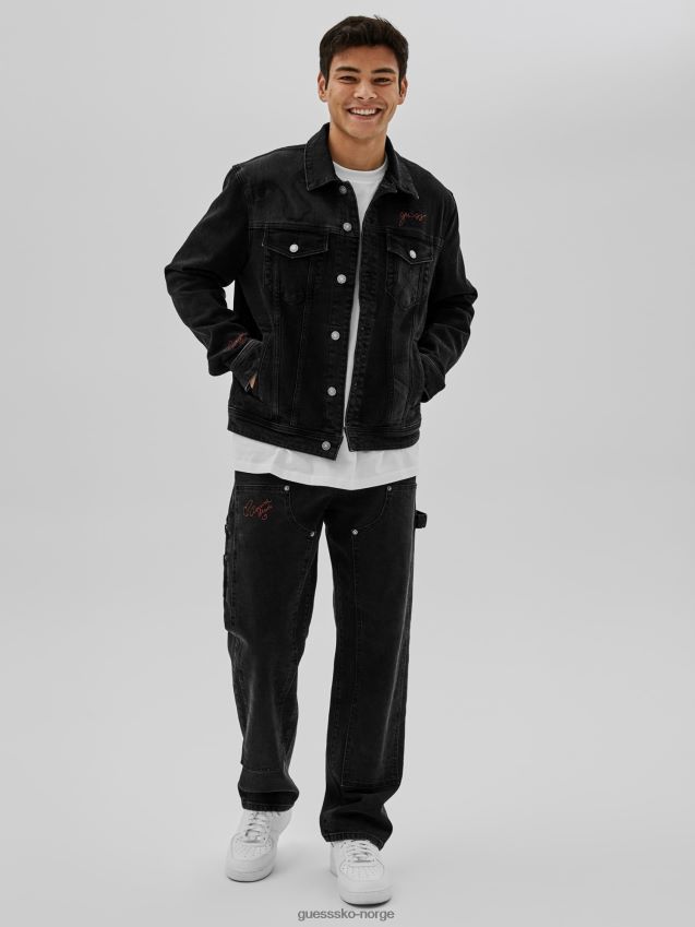 Guess slank denimjakke med trykk bak, svart svart menn F0LJ801522