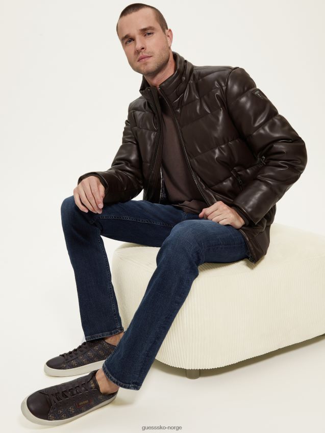 Guess stretch pufferjakke i imitert skinn, barkbrun bark brun menn F0LJ8010725