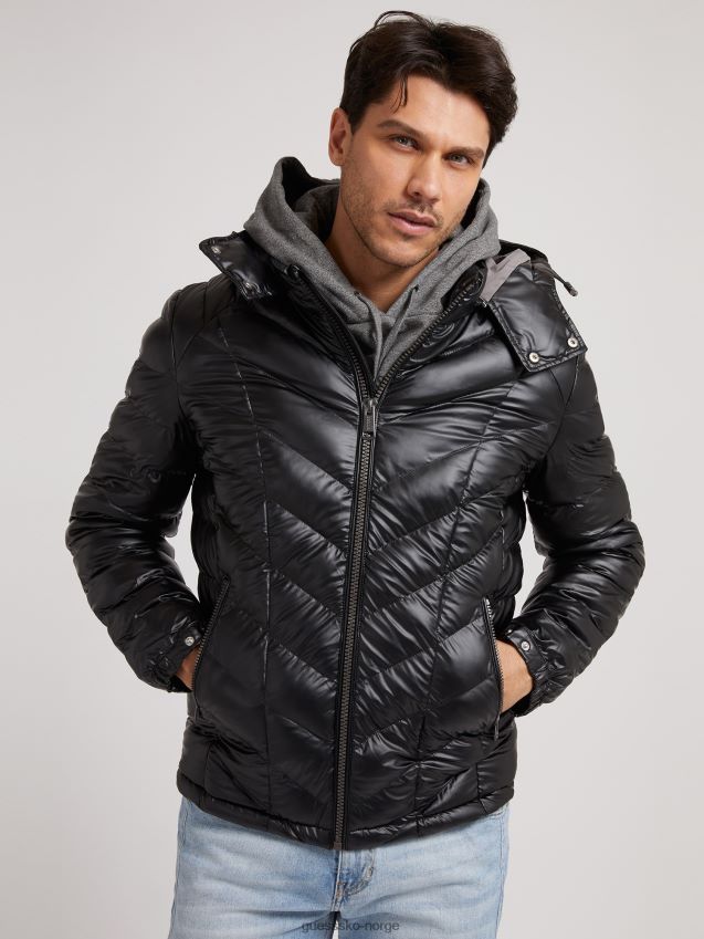 Guess svart vattert dunjakke med hette ny trend svart menn F0LJ801525