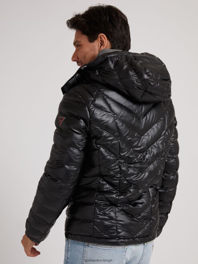 Guess svart vattert dunjakke med hette ny trend svart menn F0LJ801525