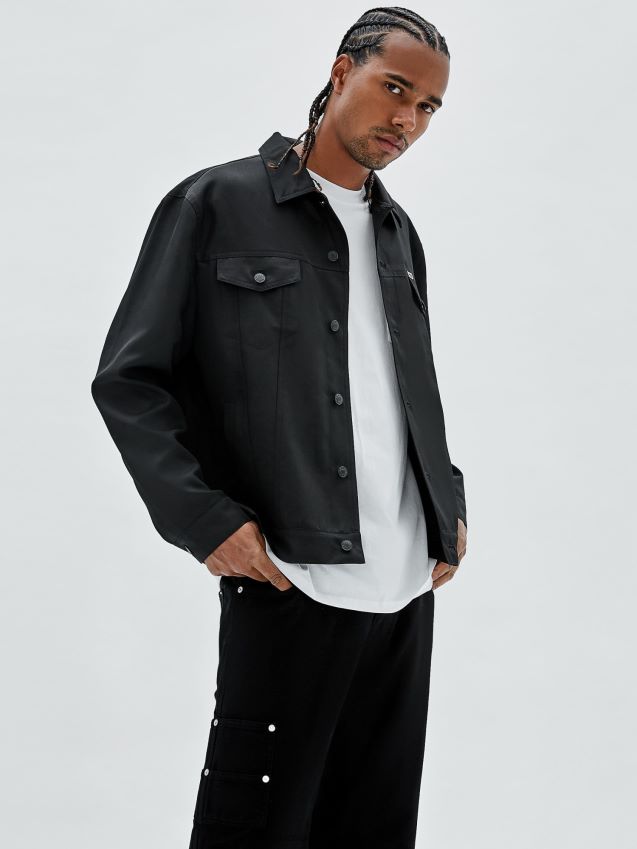 Guess svarte jakke foran med lommer svart menn F0LJ80450