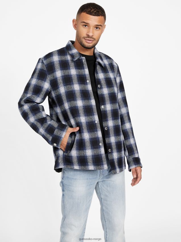 Guess ted ullblanding shacket blå rutete blå pledd menn F0LJ808358