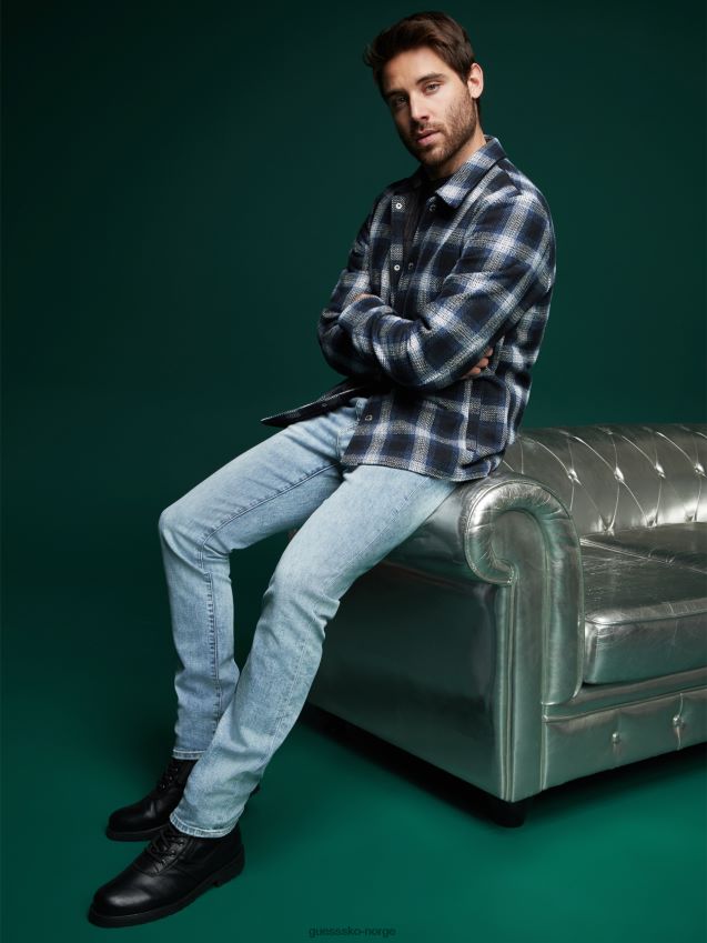 Guess ted ullblanding shacket blå rutete blå pledd menn F0LJ808358