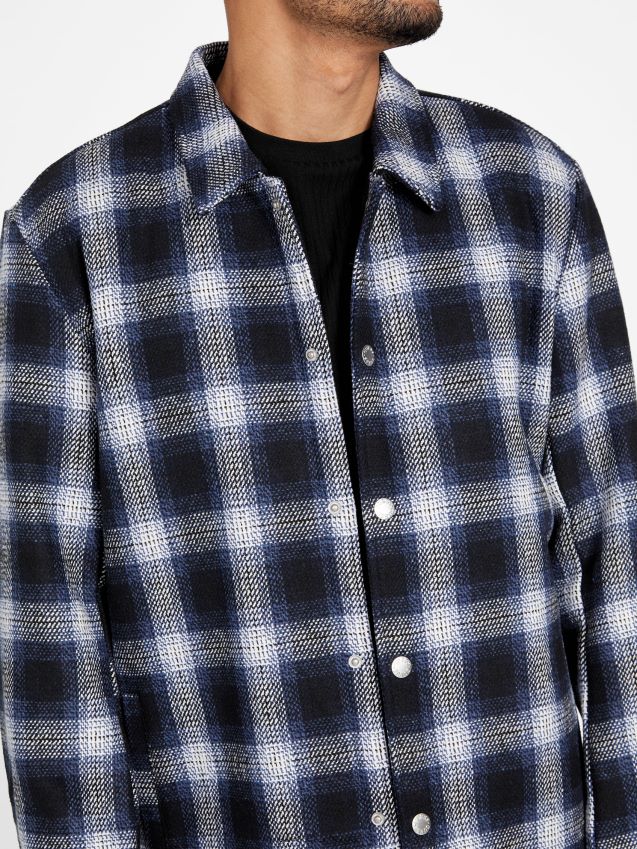 Guess ted ullblanding shacket blå rutete blå pledd menn F0LJ808358