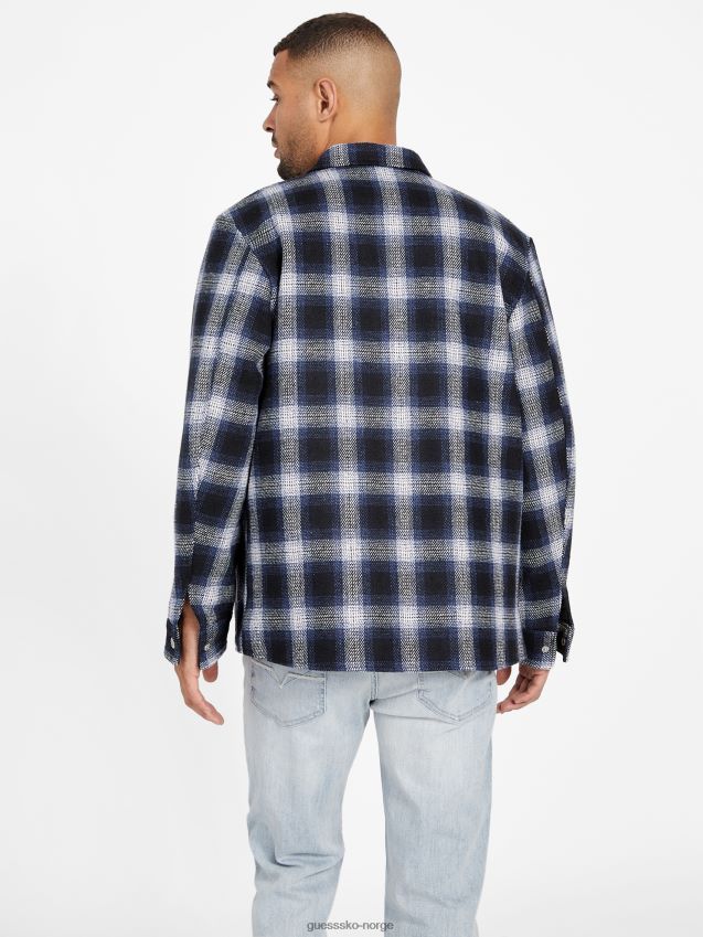Guess ted ullblanding shacket blå rutete blå pledd menn F0LJ808358