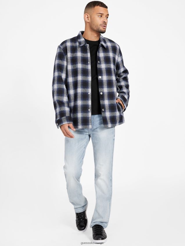 Guess ted ullblanding shacket blå rutete blå pledd menn F0LJ808358