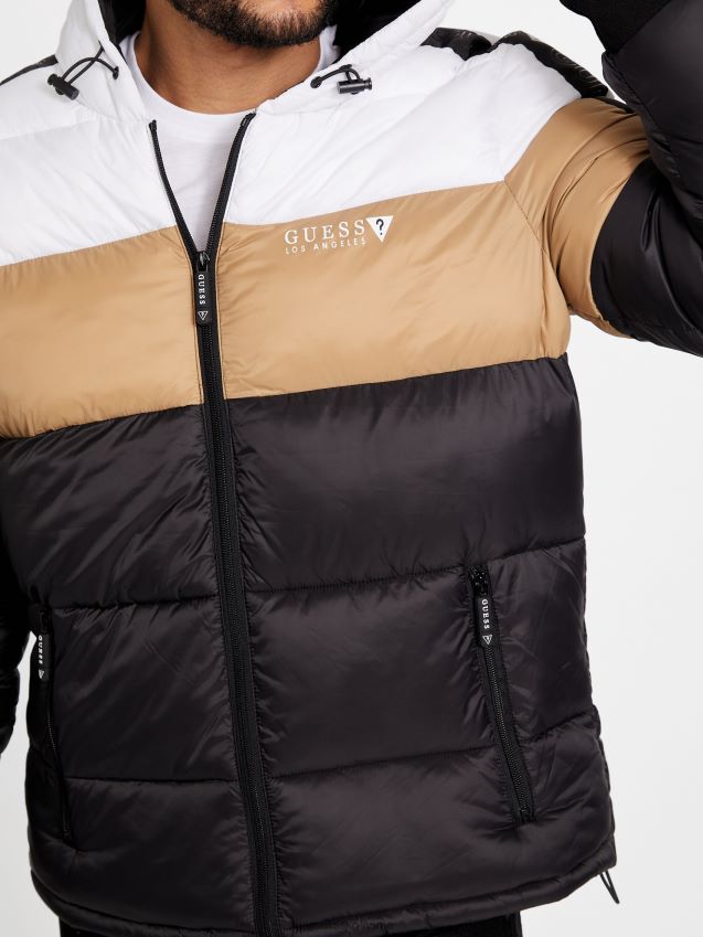 Guess tober hette puffer jakke jet black multi jet black multi menn F0LJ808134