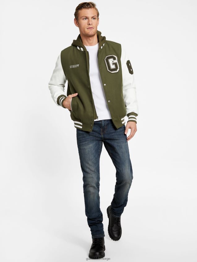 Guess varsity jakke med hette i oliven morgen oliven morgen menn F0LJ808123