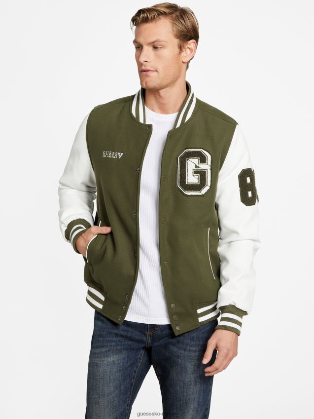 Guess varsity jakke med hette i oliven morgen oliven morgen menn F0LJ808123