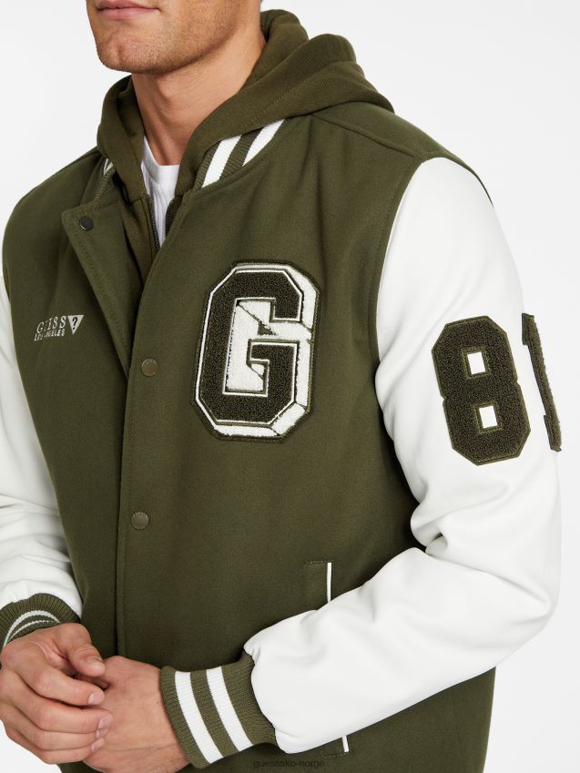 Guess varsity jakke med hette i oliven morgen oliven morgen menn F0LJ808123