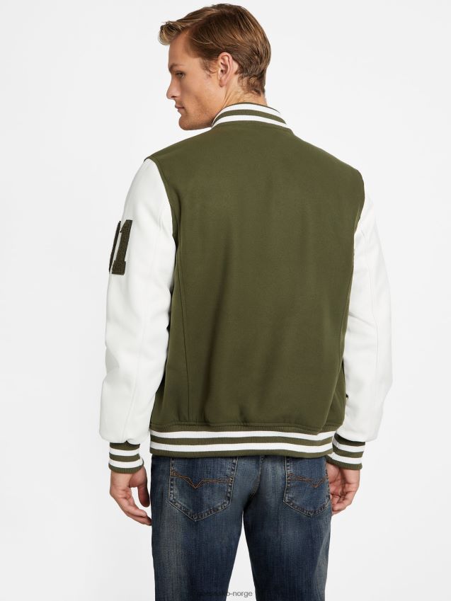 Guess varsity jakke med hette i oliven morgen oliven morgen menn F0LJ808123