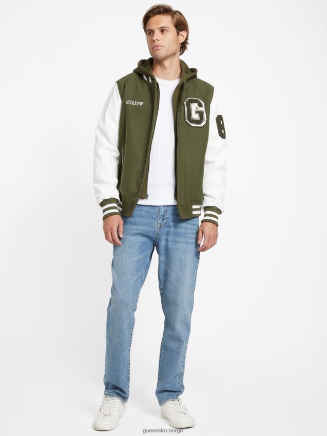 Guess varsity jakke med hette i oliven morgen oliven morgen menn F0LJ808123