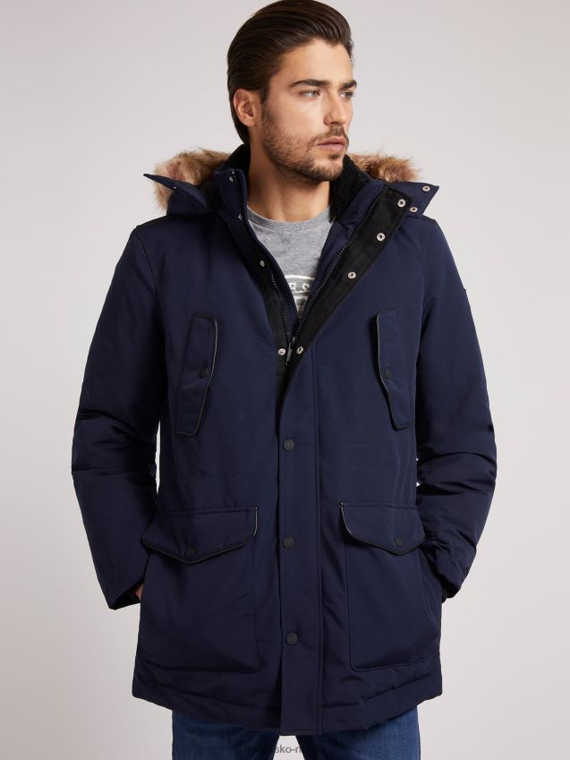 Guess vattert dunjakke med blå hette blå menn F0LJ801532