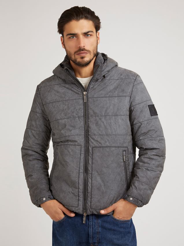 Guess vattert dunjakke med hette grå grå menn F0LJ80420