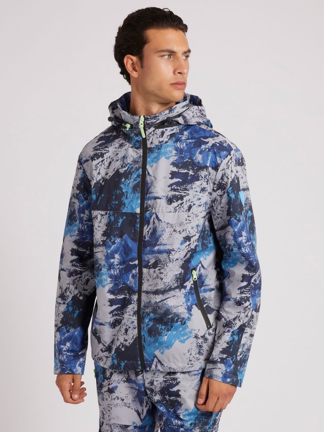 Guess vindjakke blå multi med hele print blå multi menn F0LJ80453