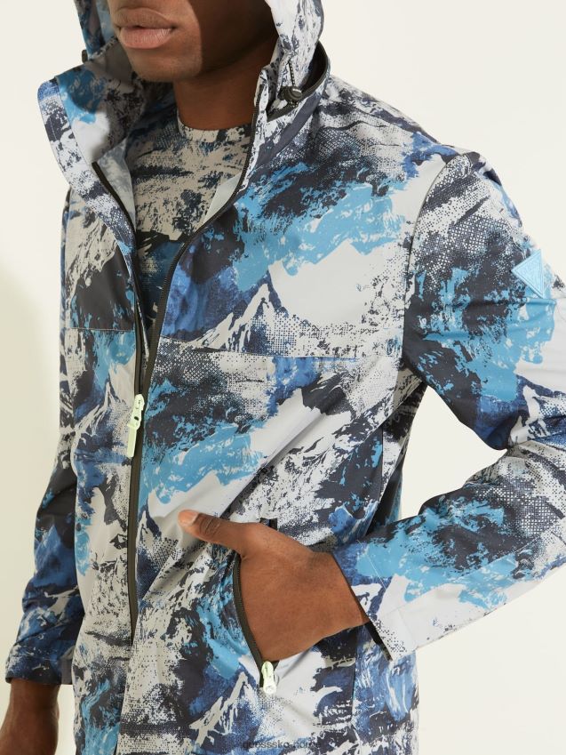 Guess vindjakke blå multi med hele print blå multi menn F0LJ80453