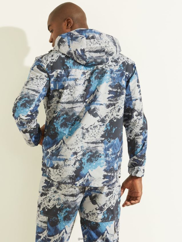 Guess vindjakke blå multi med hele print blå multi menn F0LJ80453