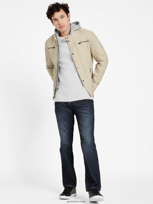 Guess vintage hvit preston motojakke i imitert semsket skinn vintage hvit menn F0LJ808139