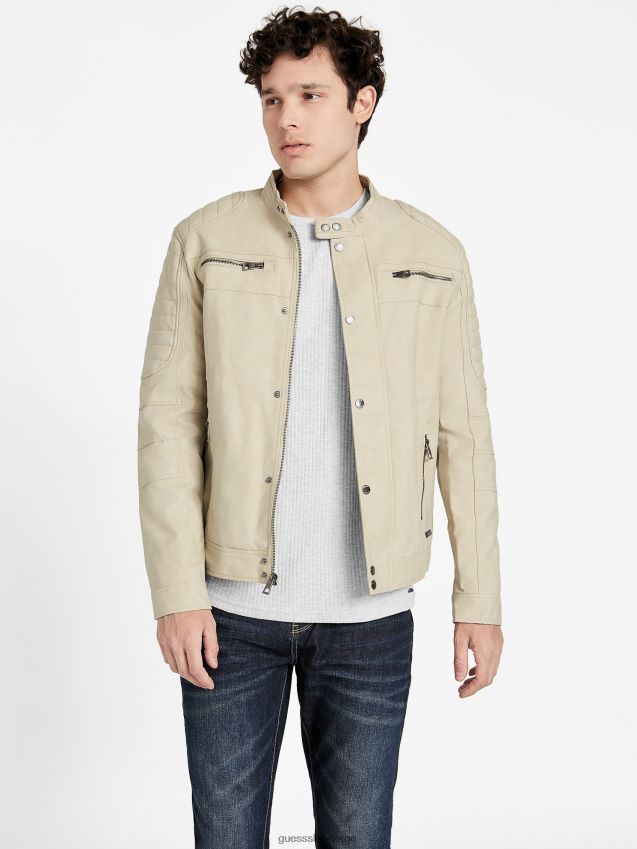 Guess vintage hvit preston motojakke i imitert semsket skinn vintage hvit menn F0LJ808139