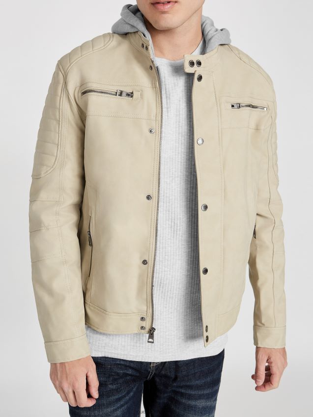 Guess vintage hvit preston motojakke i imitert semsket skinn vintage hvit menn F0LJ808139