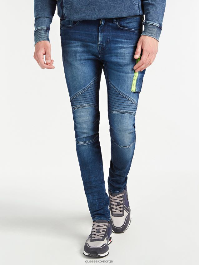 Guess blå glidelås skinny fit denimbukse blå menn F0LJ801555