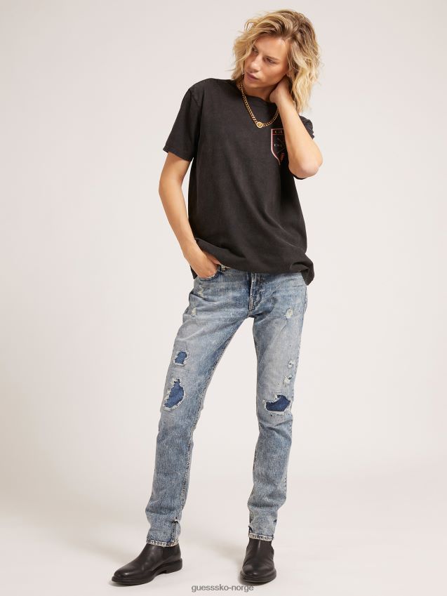Guess blå skinny fit denim bukse skrubbsår blå menn F0LJ801418