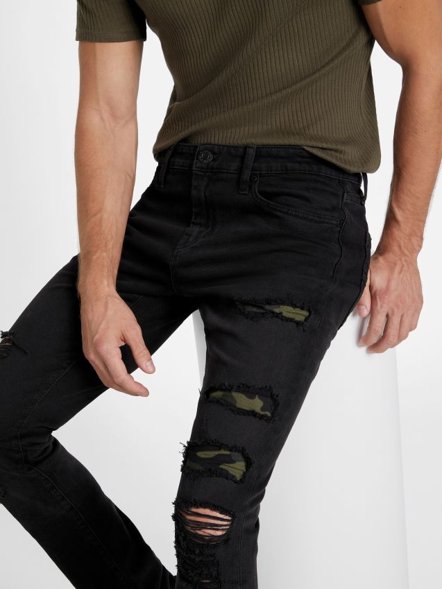 Guess black destroy eco drawn rip-and-reparer skinny jeans svart ødelegge menn F0LJ808148