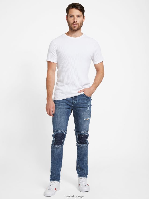 Guess eco samuel moto skinny jeans mørk ødelegger vask mørk ødelegge vask menn F0LJ808293