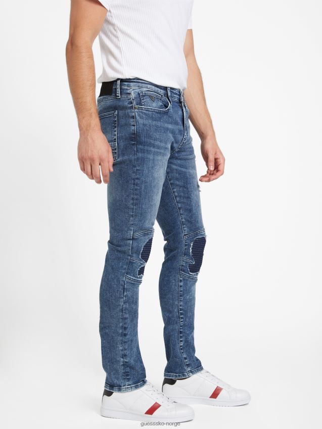 Guess eco samuel moto skinny jeans mørk ødelegger vask mørk ødelegge vask menn F0LJ808293