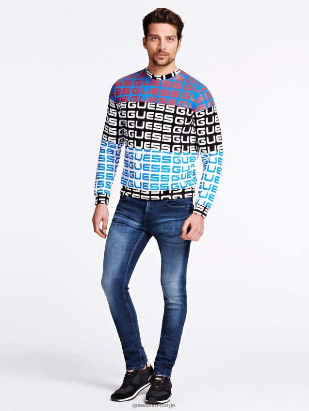 Guess glidelås skinny fit denim bukse blå blå menn F0LJ801103