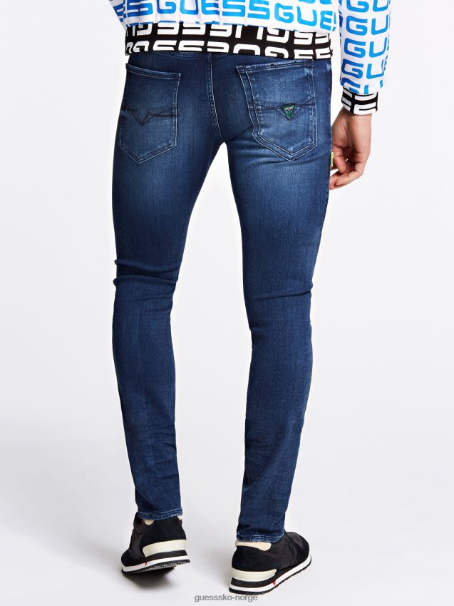 Guess glidelås skinny fit denim bukse blå blå menn F0LJ801103