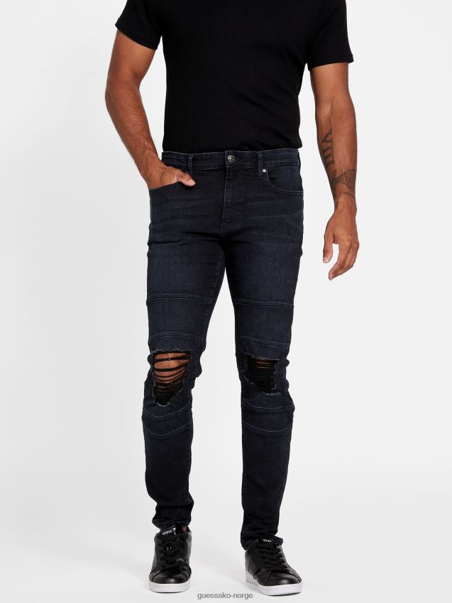 Guess øko gasol moto skinny jeans mørk ødelegger vask mørk ødelegge vask menn F0LJ808179
