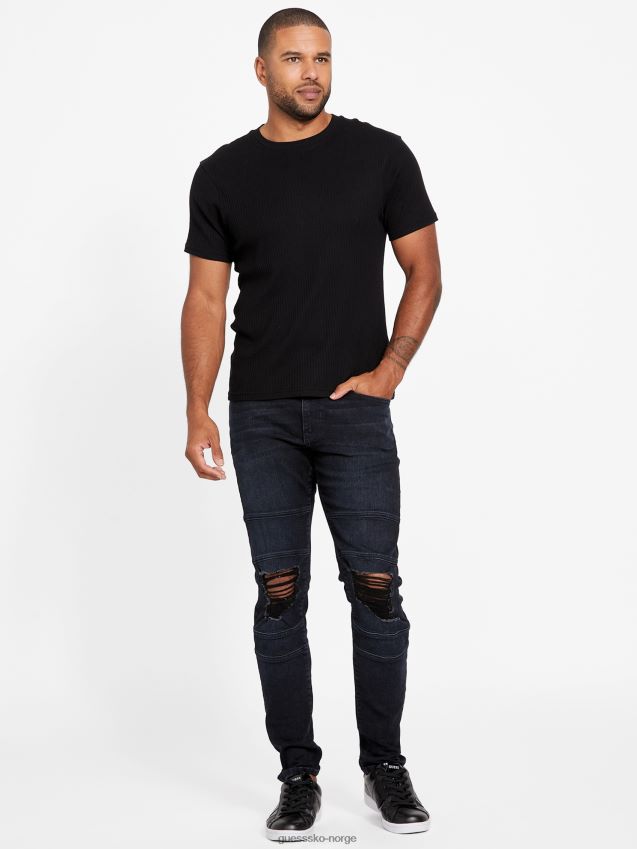 Guess øko gasol moto skinny jeans mørk ødelegger vask mørk ødelegge vask menn F0LJ808179
