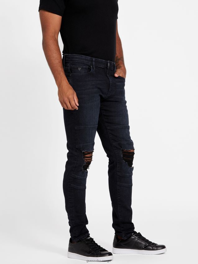 Guess øko gasol moto skinny jeans mørk ødelegger vask mørk ødelegge vask menn F0LJ808179