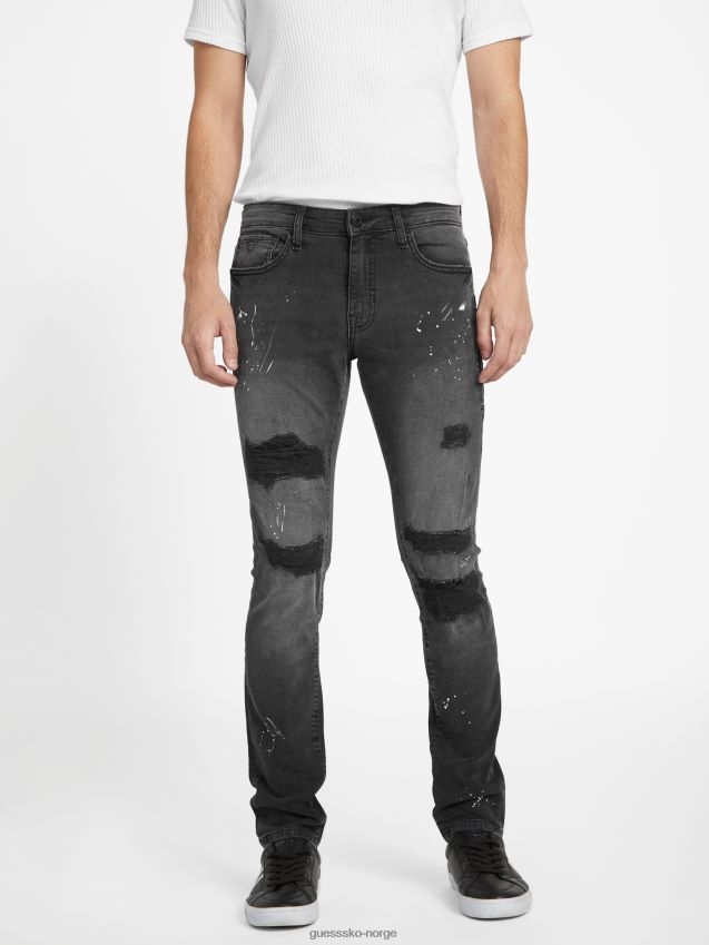 Guess øko liam skinny jeans svart ødelegge svart ødelegge menn F0LJ808101